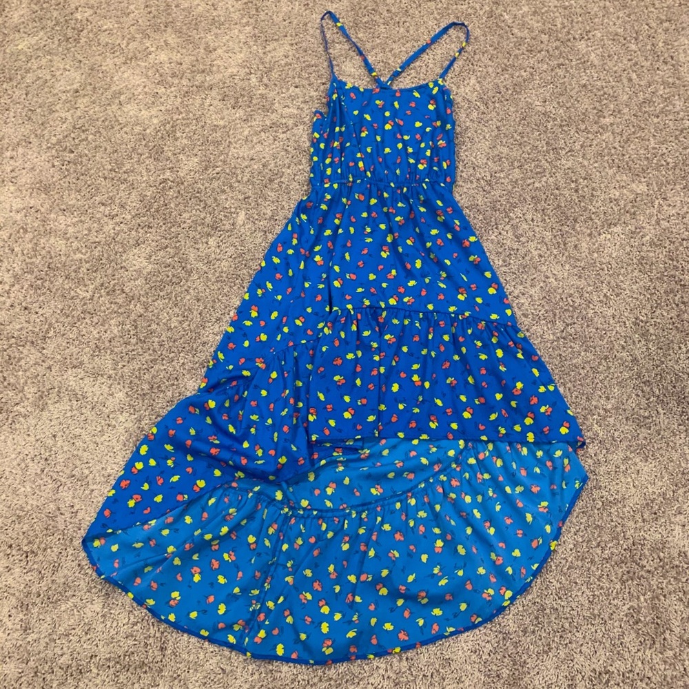 High-low blue patterned dress